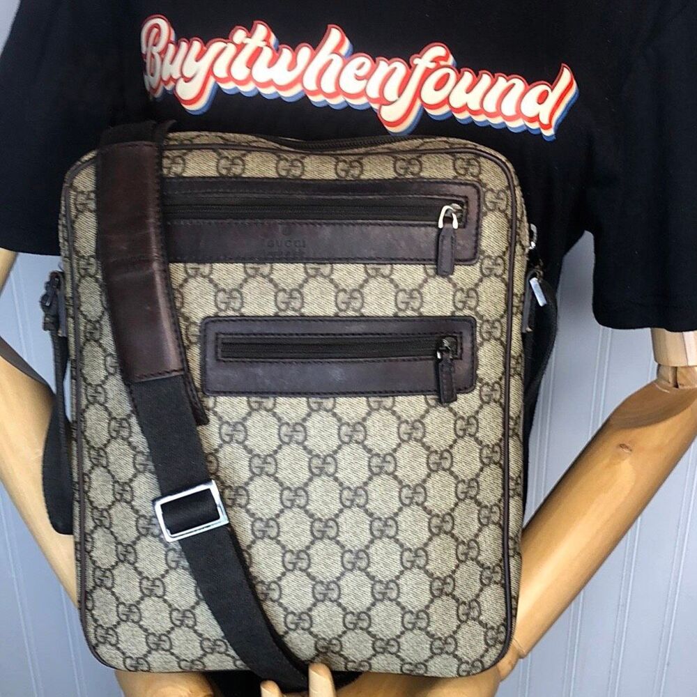 GUCCI GG Supreme Coated Canvas and Leather Crossbody Messenger Bag VINTAGE - Picture 1 of 17